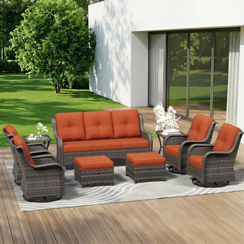 9 Piece Outdoor Wicker Patio Furniture Set, Outdoor Swivel Rocker Patio Chairs by Gardenbee