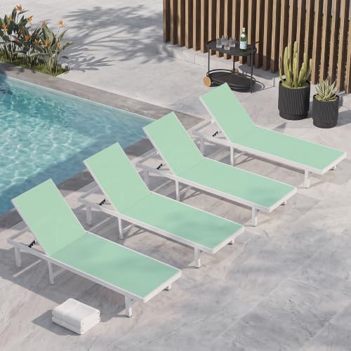 Outdoor Lounge Chair Set of 4, Aluminum Pool Lounge Chairs by Oasbira