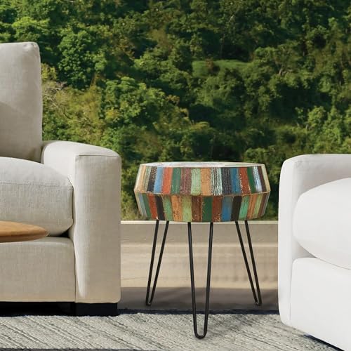 Round Drum Shaped Wood Side Table 18.2"x18.2"x23.6" H Multicolor - Image 4