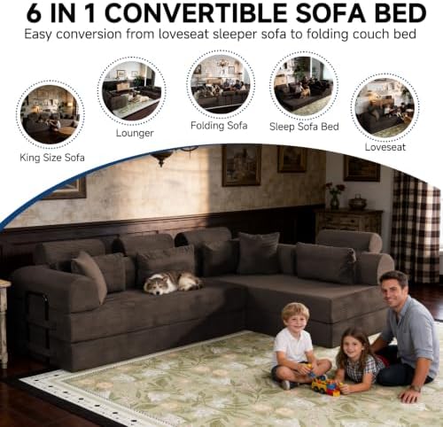 106" Convertible Sofa Bed, High Backrest Boneless Couch - Image 4