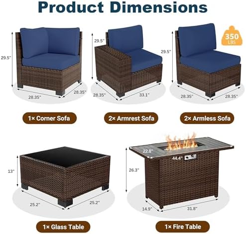 Patio Furniture Set with 44'' Fire Pit Table - Image 6