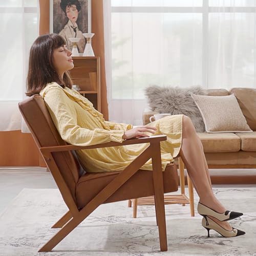 Yaheetech Mid-Century Modern Accent Chair, Lounge Chair, Light Brown - Image 4