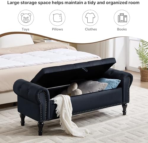 Storage Bench for Bedroom, Velvet Queen Size Benches - Image 4