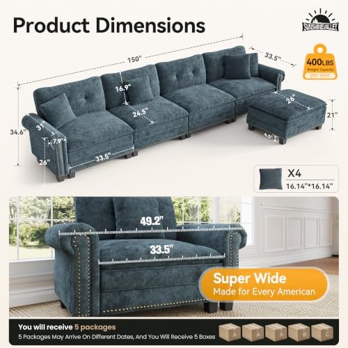 SUNSHINE VALLEY 150" Oversized Modular Sectional Couch L Shaped Living Room - Image 2