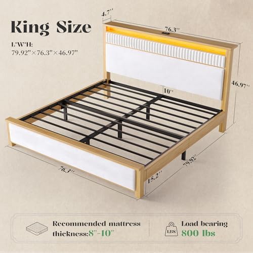 Homkdom King Solid Wood Bed Frame - Image 2