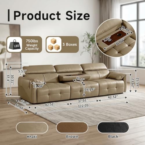 Modular Sectional Sofa 122", 3-Seater Genuine Leather Couch - Image 2