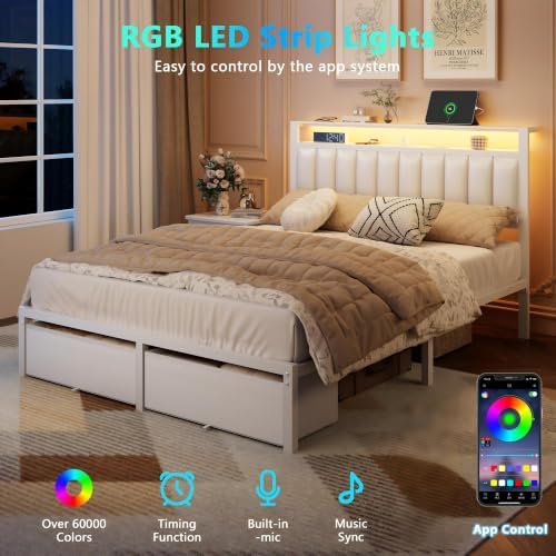 Furnulem White Queen Bed Frame - Image 4