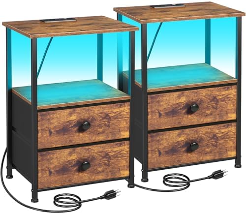 LOAKEKEL Nightstands Set of 2, LED Night Stand by LOAKEKEL