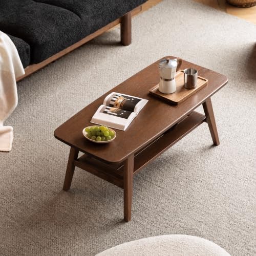 100% Solid Wood Coffee Table for Living Room, 39.37" Mid Century Modern Tables by Vadisun