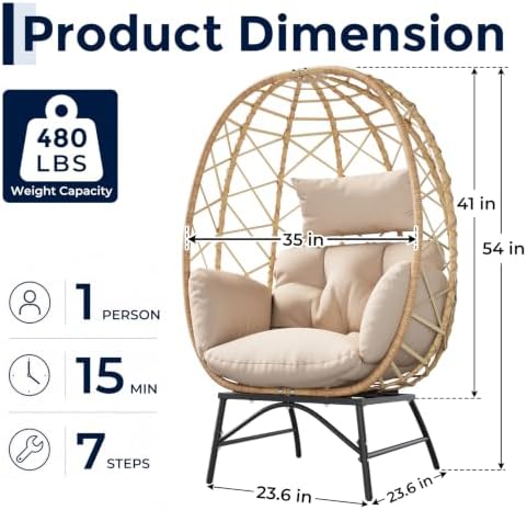SWITTE Outdoor Wicker Egg Chair - Image 3