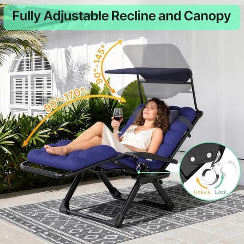 Suteck Zero Gravity Chair with Canopy, Reclining Camping Lounge Chairs - Image 5