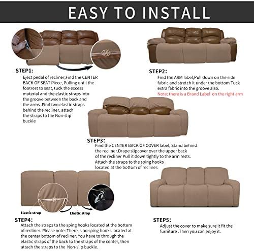 Easy-Going 8 Pieces Recliner Couch Stretch Sofa Slipcover Camel - Image 4
