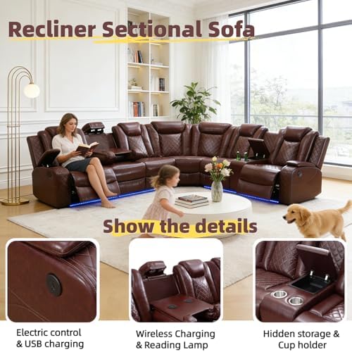 Breathing Leather Reclining Sofa Set, Power Recliner Sectional Couch - Image 3