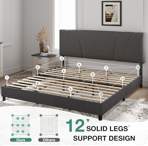 Novilla King Bed Frame and Headboard, Linen Upholstered King Size Bed Frame - Image 5