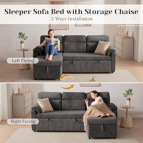 Tbfit 80" Pull Out Sofa Bed, 3 in 1 Sleeper Sofa Couch, Dark Gray - Image 3
