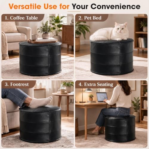 Leather Round Ottoman, Pouf for Living Room - Image 7