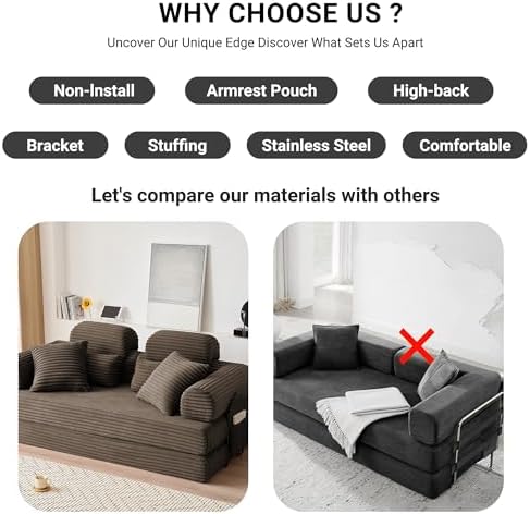 78.8" Futon Sofa Bed with High Back, Boneless Couches - Image 4