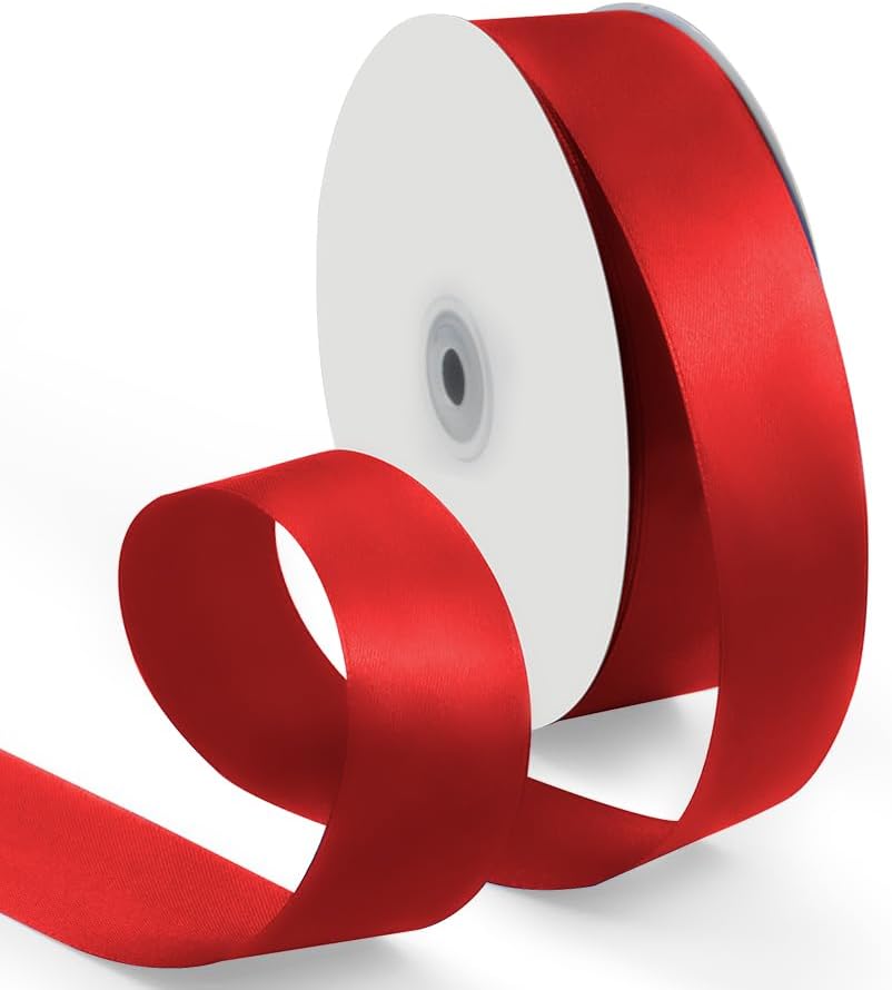 1-1/2 Inch 100 Yards Satin Ribbon Red, Solid Color Fabric Ribbon for Gift Wrapping, Wedding, Polyester Gift Ribbon for Birthday Party Decoration, Craft, Hair, Floral, Sewing
