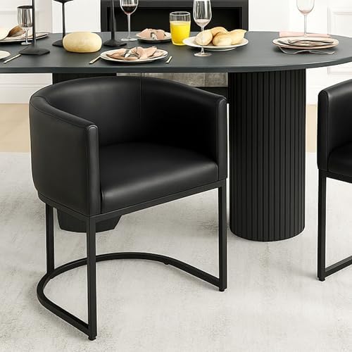 HNY Mid Century Modern Upholstered Barrel Black Dining Chair by HNY