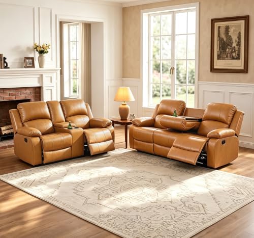 Leather Recliner Sofa Set, 2 Pieces, Modern Style, Bonded Leather, Sofa & by Caberryne