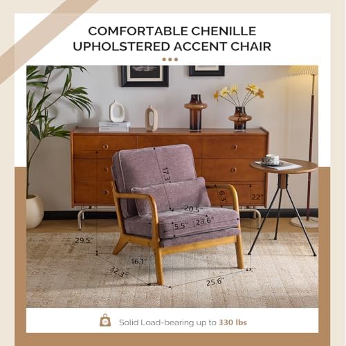 VINGLI Chenille Mid-Century Modern Accent Chair, Cute Reading Arm Chair - Image 2