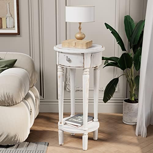 COSIEST Tall End Table with Drawer, Round Nightstand with Storage Shelf by COSIEST