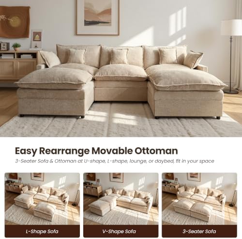 108'' U Shaped Cloud Couch, 3-Seater Sofa - Image 6