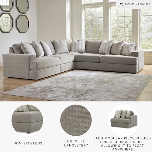 Signature Design by Ashley 5-Piece Sectional Sofa, Ash Gray Chenille - Image 3