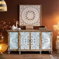 LKTART 63" Solid Wood Sideboard Buffet, Carved Credenza Storage Cabinet by LKTART