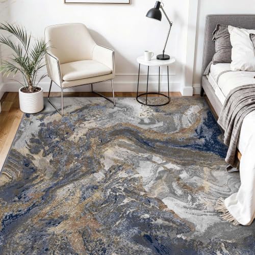 Modern Abstract Blue 6x6 Rug: Square Area Rugs - Image 7