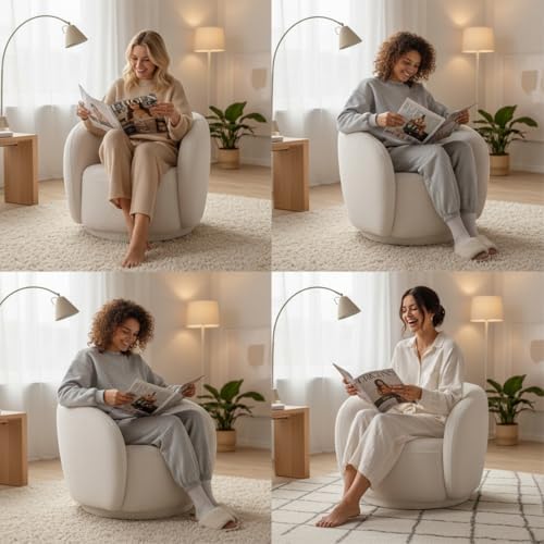 Boucle Swivel Barrel Chair, Upholstered, No Assembly, - Image 4