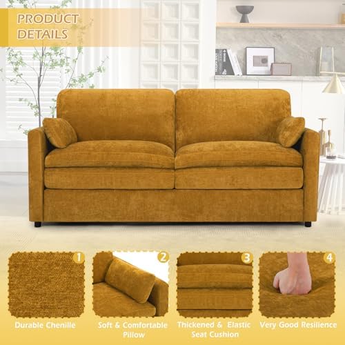 69” Chenille Love seat Sofa w/Arm Pillows - Image 3