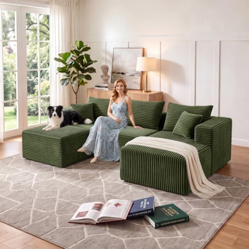 93" U-Shaped Boneless Couch, Corduroy Cloud Couch Sectional - Image 3