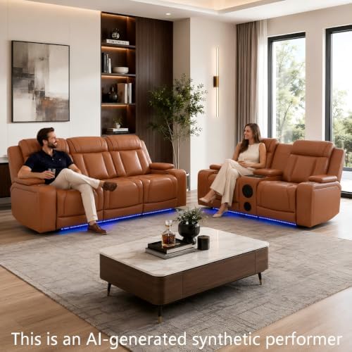 Power Recliner Sofa Set 3 Piece, Leather Reclining Couch - Image 3