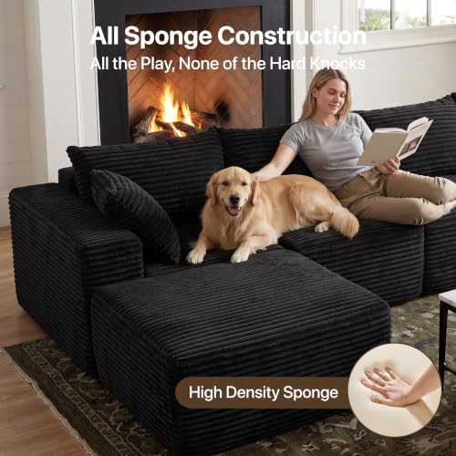 Claiks 132" Boneless Couch, U-Shape Corduroy Sectional Sofa - Image 5