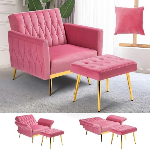 Velvet Accent Chair w/Ottoman & Adjustable Backrest by ACMEASE