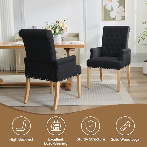 Dining Chair with Arms, Upholstered High Back Dining Room Chairs - Image 5