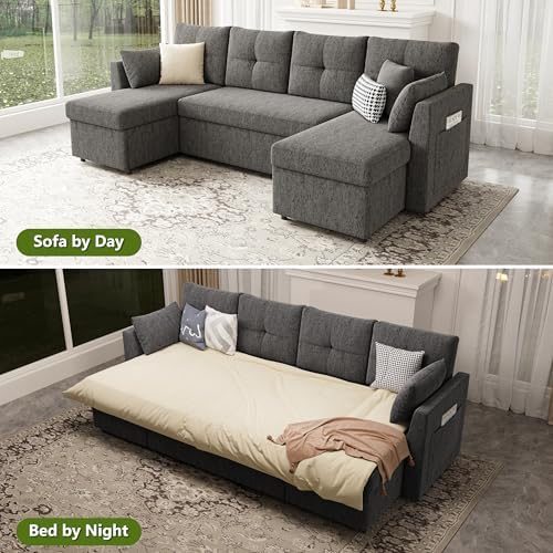 Huatean Home Oversized Sleeper Sofa Couch, Sectional Sofa Bed, Dark Grey - Image 4