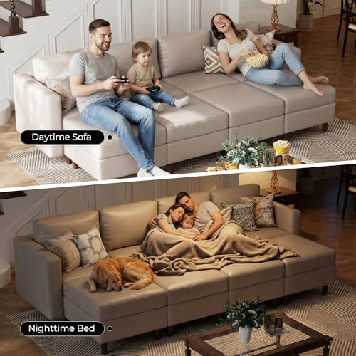 ABCASA 118.5" Faux Leather Luxury Modular Sleeper Sofa Bed - Image 6