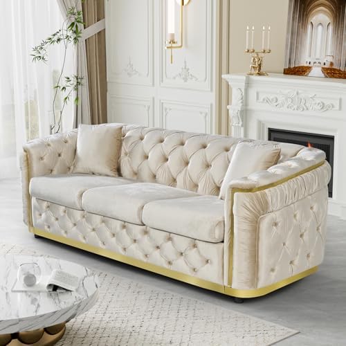 84.6" Velvet Chesterfield Sofa by DAMAIFROMFURNITURE