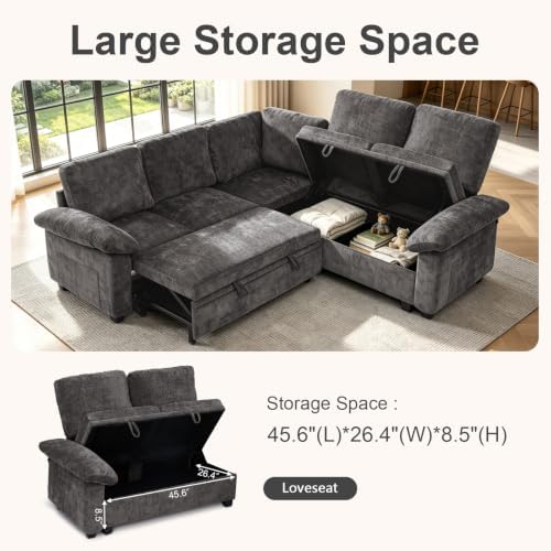 85'' Modular Sectional Sleeper Sofa, L Shape Pull Out Sofa Bed - Image 3