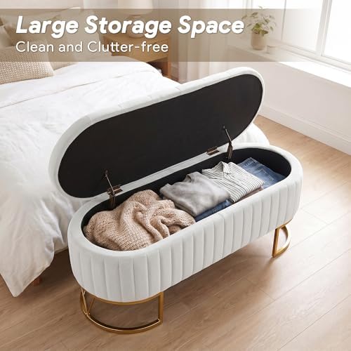 Velvet Oval Upholstered End of Bed Bench - Image 4