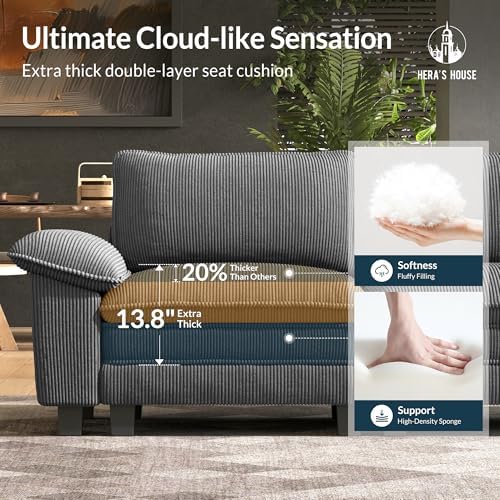 HERA'S HOUSE 158" Oversized Modular Sectional Straight Sofa, Corduroy Grey - Image 6