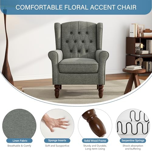 High Back Accent Chairs Set of 2, Wingback Armchair in Fabric - Image 7