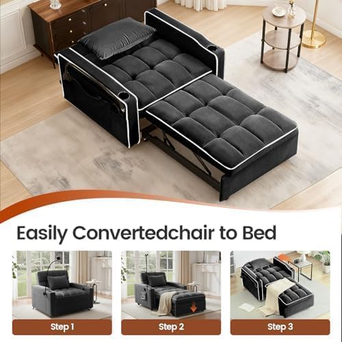 Sleeper Chair with USB Port, 3 In1 Pull Out Sofa Bed - Image 4