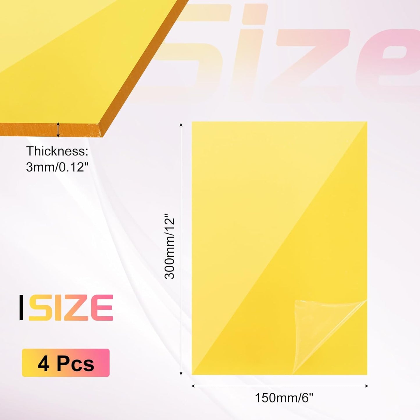 uxcell 4Pcs Acrylic Sheets 12x6 Inch Acrylic Panel 1/8 Inch-3mm Plastic Board for Picture Frames Sign Holders DIY Display Projects Craft, Clear Yellow