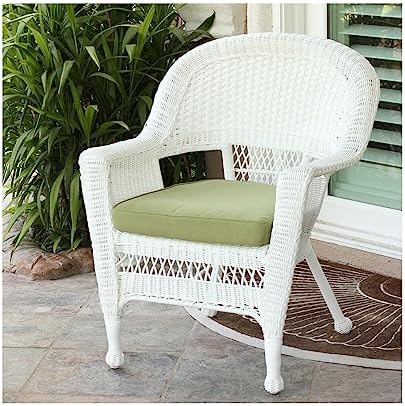 Jeco Wicker Chair with Sage Cushion Outdoor Patio Furniture Resin Steel Frame by Jeco
