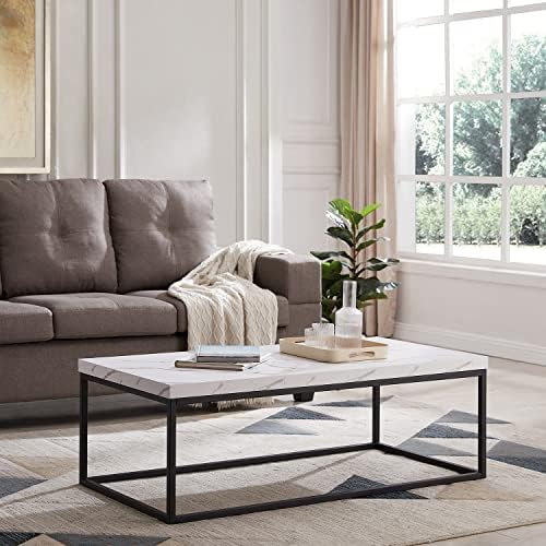 CENSI 3-Piece White Marble Coffee Table & End Table Set, Modern Industrial Wood - Image 6