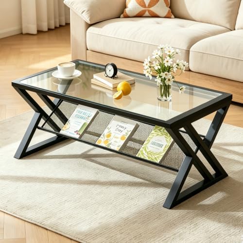 Wolawu Glass Coffee Table Living Room Table by Wolawu