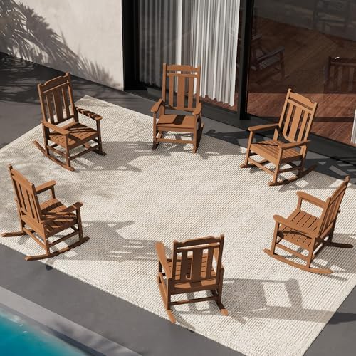 SERWALL HDPE Oversized Outdoor Rocking Chairs Set of 6, Patio Rocker by SERWALL